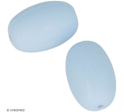 Lot de perles olives en silicone - 20 x 14 mm - Bleu Pastel - 2 pcs