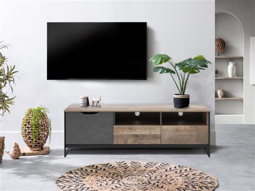 BOBOCHIC Meuble TV 161 cm ARDENSIA Chêne vieilli et Graphite