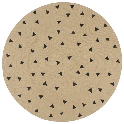 Vidaxl Noir Vloerkleed Handgemaakt Met Driehoek Print 150 Cm Jute133691 - Image 1