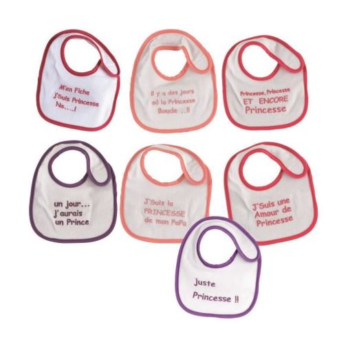 Trois Kilos Sept Set de 7 Bavoirs Naissance Fille Princesse