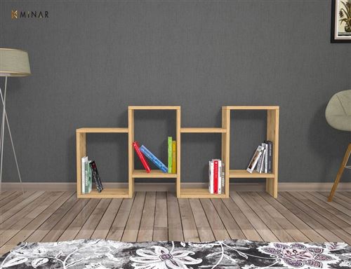 HOMEMANIA Bibliothèque Hydra avec Étagères, Meuble de Rangement - pour Salon, Bureau - Chêne en Bois, 116,4 x 22 x 53,5 cm