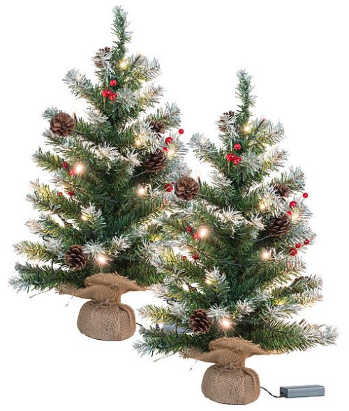 2 sapins de Noël avec guirlande - 30 LED - 60 cm