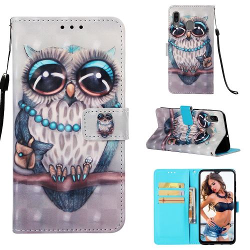 Etui en PU support motif imprimé chouette adorable pour votre Samsung Galaxy A20/A30