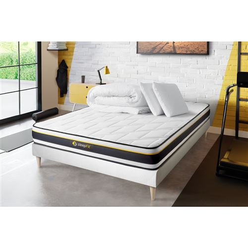 Sleepfit Blanc Matelas 140 X 190 Cm Soft - Mousse - Ep : 19 Cm - Sommier Avec 2 Oreillers Et Couette