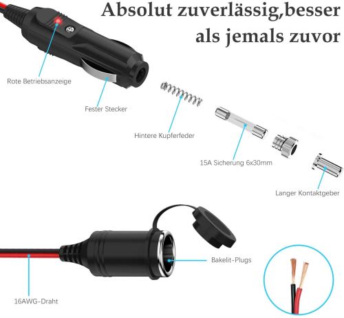 12V 24V Voiture Allume-cigare Prise Femelle Câble D'extension