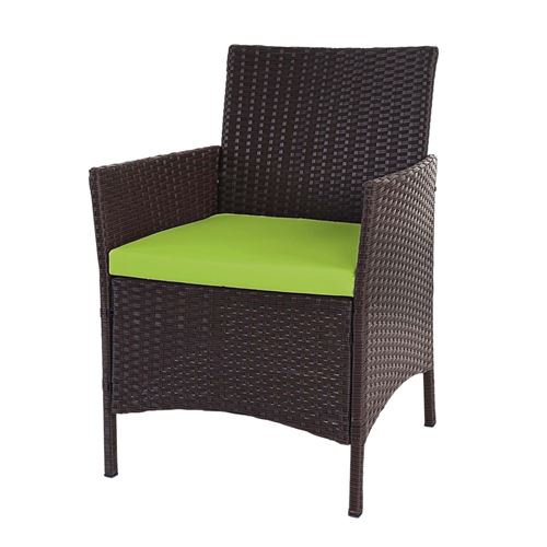 2x fauteuil de jardin Halden en polyrotin marron chiné, coussin vert