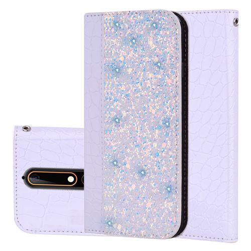 Etui en PU paillettes de crocodile paillettes scintillantes auto-absorbées violet clair pour votre Nokia 6.1 (5.5-inch)