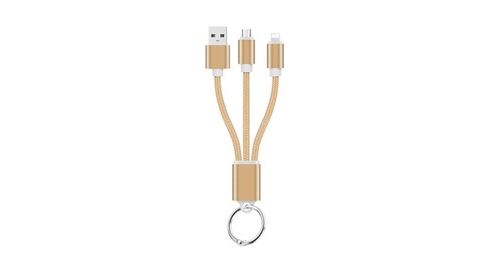 Cable Chargeur 2 En 1 Porte-clefs Pour Iphone 7 Plusandroid & Apple Adaptateur Micro Usb Lightning Metal Nylon (or)