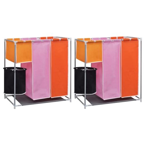 Vidaxl Multicolore Paniers À Linge À 3 Sections 2 Pcs Avec Un Bac De Lavage - Image 1