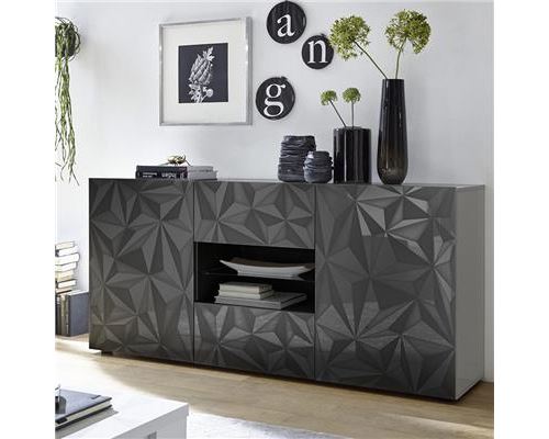 Buffet design gris laqué 2 portes 2 tiroirs NINO 2