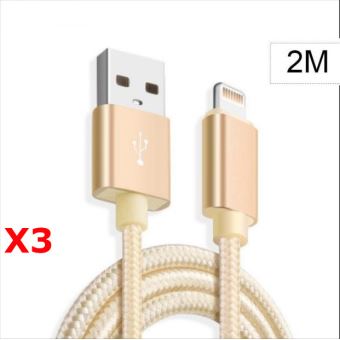 Câble USB/Type-C Renforcé Métal Et Nylon - Longueur 2m Argenté - Lot De 3 - Neuf