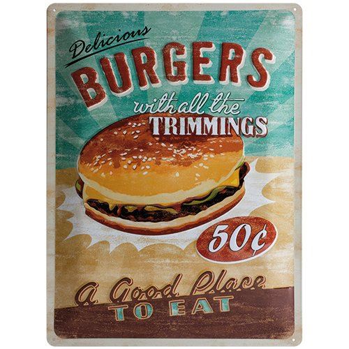 Nostalgic-Art Plaque de Décoration en Métal - Design Retro - Vintage Delicious Burgers with All the Trimmings