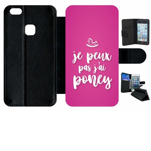 Etui à rabat huawei p10 lite je peux pas jai poney fond rose fushia