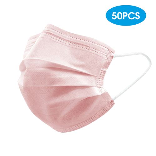50PCS Masques non tissés jetables 3 couches sanitaires confortables - Rose