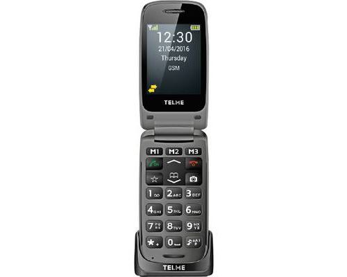 Téléphone portable à clapet pour séniors Telme X200 avec station de charge, Touche SOS gris sidéral