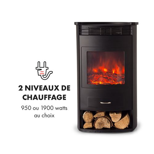 Po/êle /électrique Noir KLARSTEIN Bormio Chemin/ée /électrique avec Chauffage Effet de Flamme Chauffage commutable 950//1900W Chemin/ée /électrique Thermostat