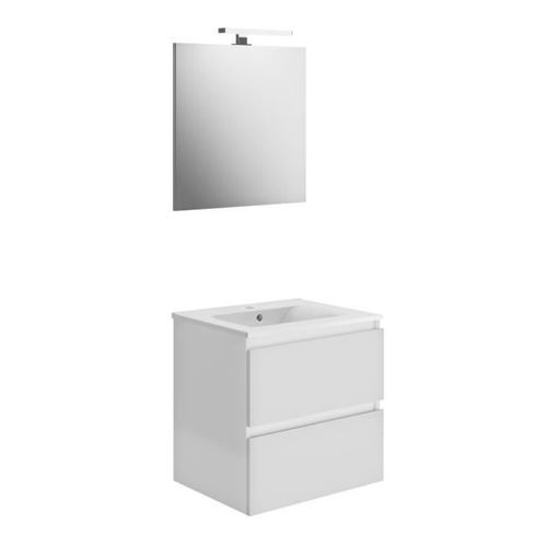 Ensemble Meuble de salle de bain 2 tiroirs - Blanc brillant - L 60 cm - LAGOON