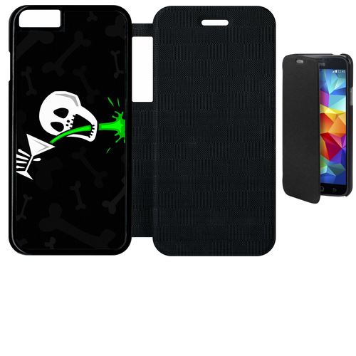 Etui À Rabat Flip Flap Apple Iphone 6s Tete De Mort Qui Boit Fond Noir