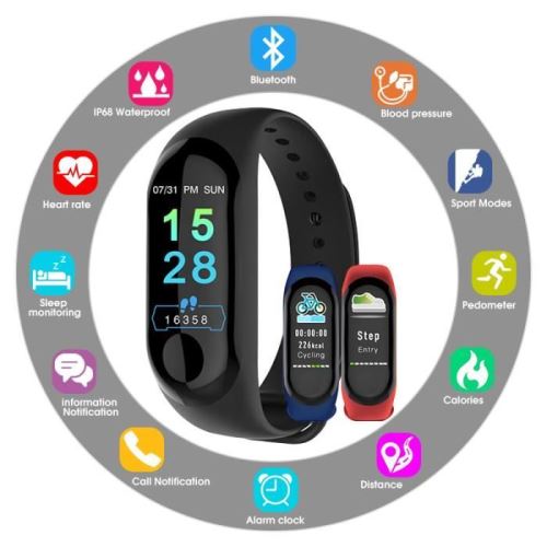 MI3 0.96 ''TFT bande Smart sport Bracelet étanche caméra à distance sommeil sang oxygène moniteur NOIR