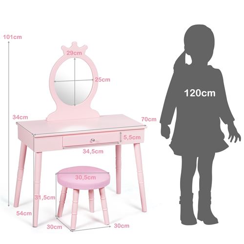 Giantex coiffeuse enfant avec tiroir et tabouret, table de
