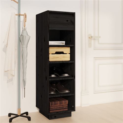 Vidaxl Noir Armoire À Chaussures 30X34x105 Cm Bois De Pin Massif - Image 3