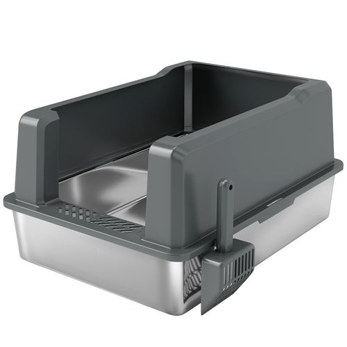 Comparer les prix de Maison de toilette XXL 85L design - bac à litière grande taille 71 x 50 x 35 cm - acier inox ABS gris