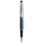 WATERMAN Expert Deluxe Stylo plume, Laque métallique Bleu, capuchon métal, Plume moyenne, encre bleue, Coffret cadeau