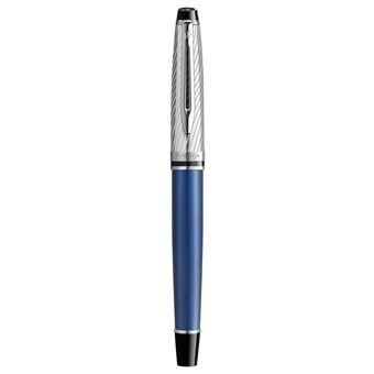 WATERMAN Expert Deluxe Stylo plume, Laque métallique Bleu, capuchon métal, Plume moyenne, encre bleue, Coffret cadeau