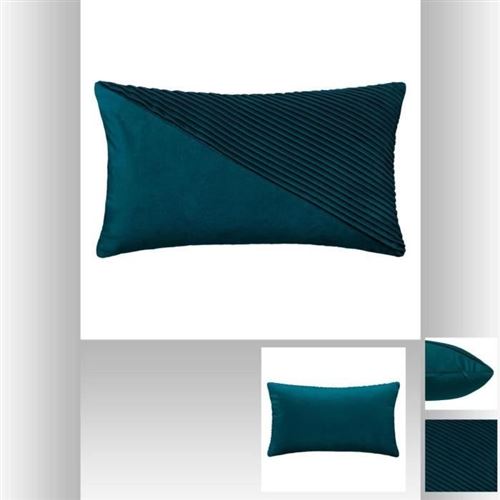 Coussin en velours semi-plié - 30 x 50 cm - Bleu canard
