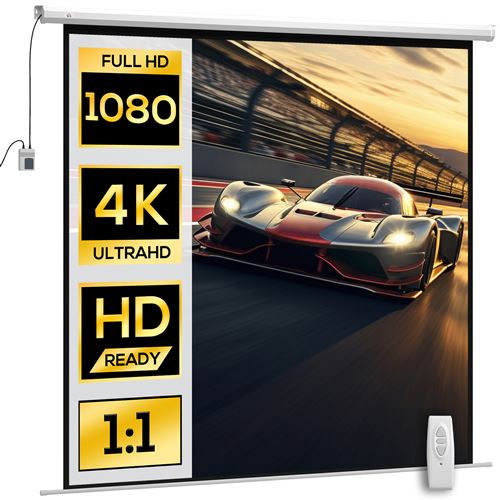 &Eacute;cran de projection motoris&eacute; home-cin&eacute;ma format 1:1 120 pouces 4k hd avec t&eacute;l&eacute;commande blanc noir 