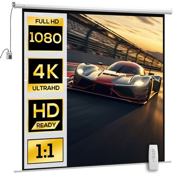 Écran de projection motorisé home-cinéma format 1:1 120 pouces 4K HD avec télécommande blanc noir - 1