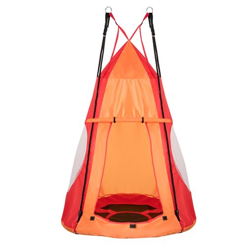 Balançoire nid d’oiseau giantex rond orange 100cm avec tente détachable hamac d'arbre hauteur réglable 100-160cm charge max.150kg