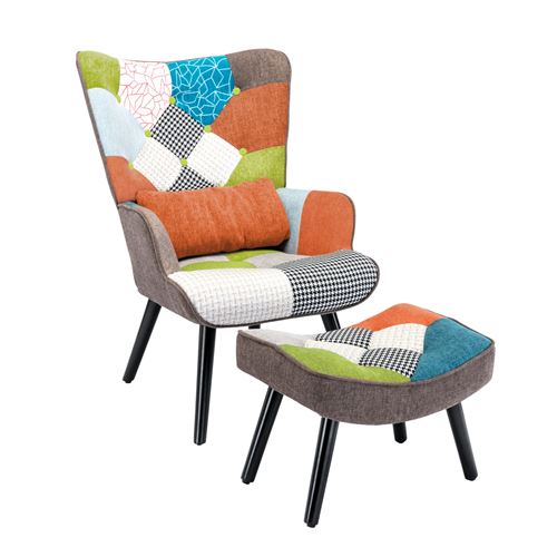 Fauteuil Patchwork Scandinave avec repose-pieds