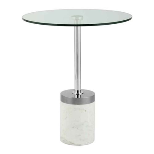 Non Communiqué Gris Table D'appoint En Marbre "Lana" 53Cm Argent & Blanc