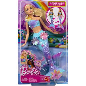 Barbie Poupée sirène fleur magique aux longs cheveux bruns (JDM73) au
