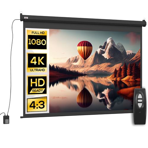 Ecran de projection motoris&eacute; home-cin&eacute;ma format 4:3 84 pouces 171l x 130h cm noir 