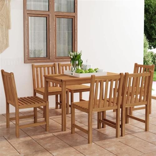 Vidaxl Marron Salon De Jardin Generique Teck 7 Pieces 120 X 70 X 77 Cm - Image 3