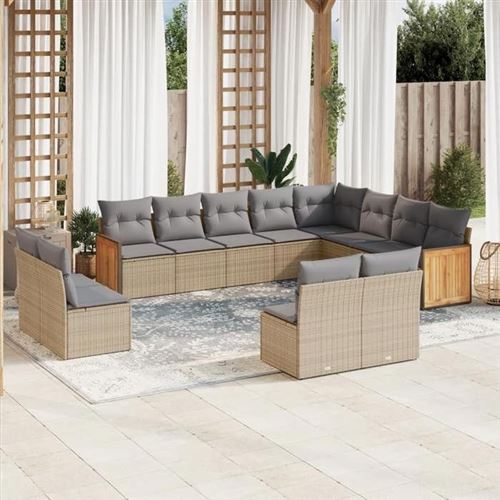 Non Communiqué Beige Vidaxl Salon De Jardin Avec Coussins 12 Pcs, Canapés De Patio, Ensemble De Meubles, Mobilier De Terrasse Extérieur, 3260554