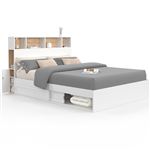Lit double CLEM avec tête de lit, rangements et sommier 140 x 190 cm blanc