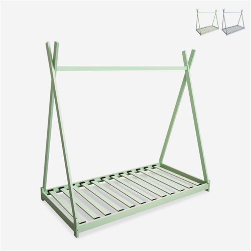 Lit en bois à lattes cabane tente Montessori pour enfant 80x160cm Tipee, Couleur: Vert foncé