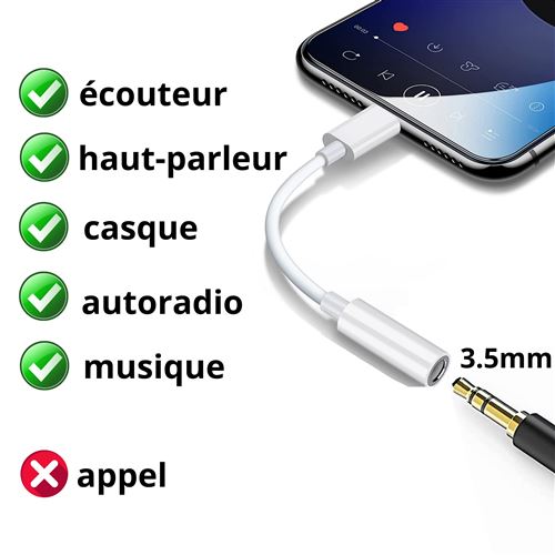 Cable adaptateur prise jack audio ecouteur musique Compatible pour iPhone 13  pro max mini 12 11 SE 2022 X XR 8 7 Phonillico® - Câble téléphone portable  - Achat & prix