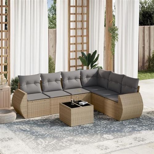 Vidaxl Beige Salon De Jardin Modulable Resine Tressee 7 Pieces 55 X 53 X 55 Cm - Image 2