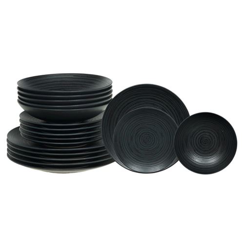 Non Communiqué Noir Service D'assiettes 18 Pièces Black Sand - Table Passion - Grès