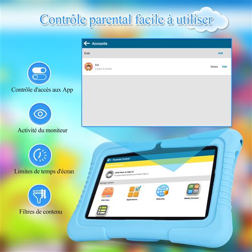 Tablette PC Tablette pour enfants 7 pouces, 2 go 32 go, 8 curs, CPU, pour Android 10