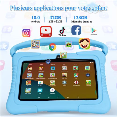 Tablette Enfants 7 Pouces Android 13 – 5 Go RAM, 32 Go ROM, Contrôle Parental, Coque Anti-chute – Cadeau éducatif Pour Petits (bleu)