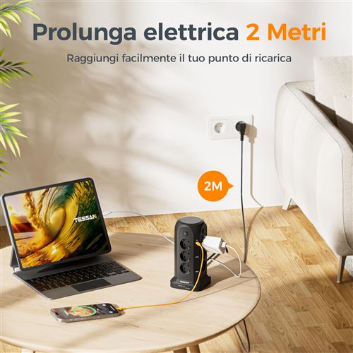 Tour Multiprise 3M Parasurtenseur Parafoudre Sécurité pour Enfants 20 Prises 2500W Electrique 4 Ports USB - Bricolage