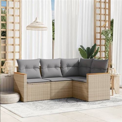 Non Communiqué Beige Salon De Jardin Modulable Vidaxl 4 Personnes Rotin 62.0 X 62 X 69 Cm 4 Pieces