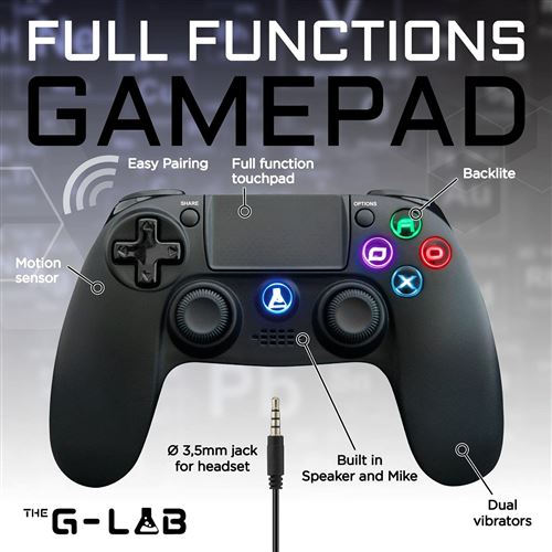 Manette Gaming The G-Lab Iridium - Compatible PS4 et PC - TouchPad -  Vibrations - Haut Parleurs intégrés - Rechargeable - Noir - Clavier - Achat  & prix