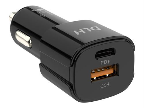 DLH - Adaptateur d'alimentation pour voiture - 38 Watt - FC - 2 connecteurs de sortie (USB type A, USB-C)