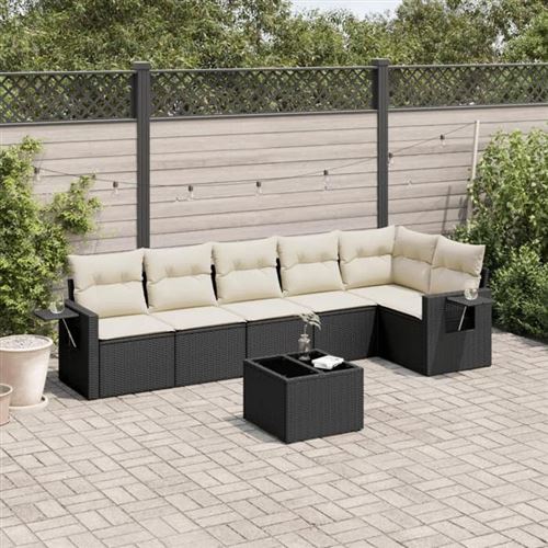VIDAXL  Salon De Jardin 7 Pcs Avec Coussins Noir R&eacute;sine Tress&eacute;e